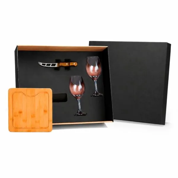 Kit Queijo e Vinho Bambu e Inox 4 Peças