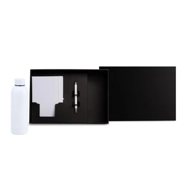 Kit Garrafa, Caderno e Caneta Metal Inox