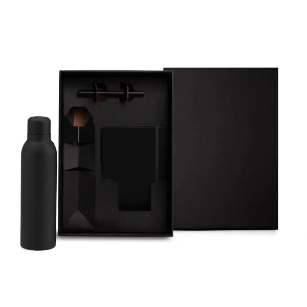 Kit Garrafa Inox, Caderno Capa Dura e Caneta
