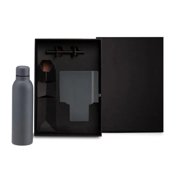 Kit Garrafa Inox, Caderno e Caneta Alumínio