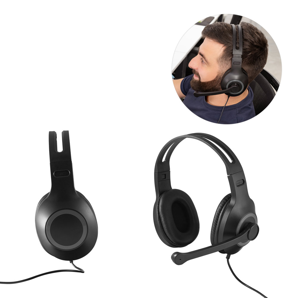 Fone de Ouvido Ajustável com Microfone ABS e PP USB 170x185mm