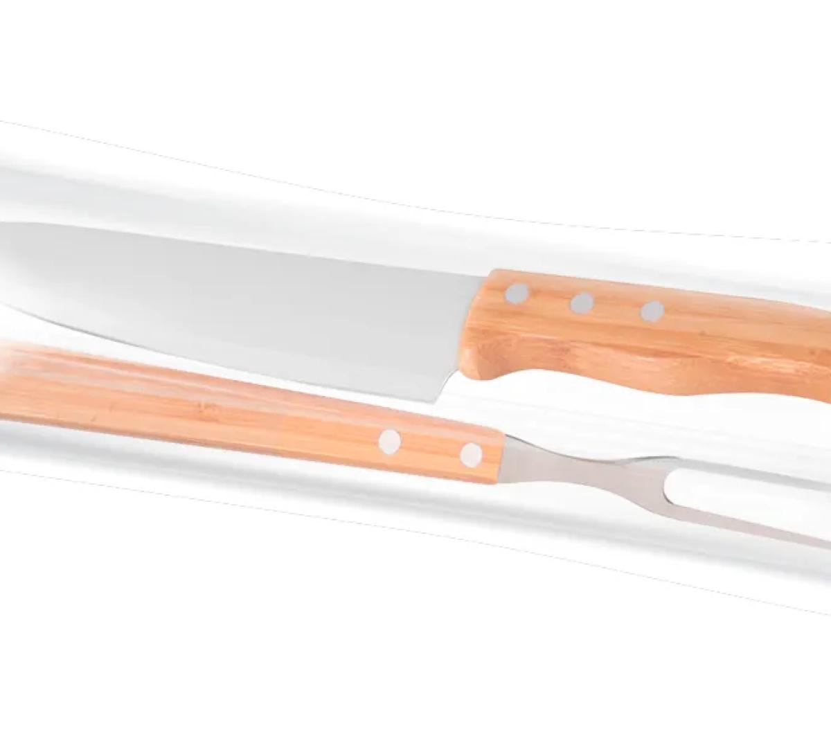 Conjunto de Garfo e Faca 8 pol. em Bambu e Inox