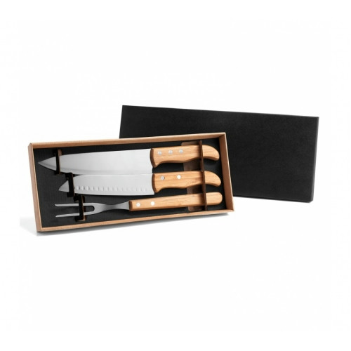 Kit Churrasco 3 Peças em Bambu e Aço Inox 355x145mm