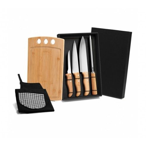 Kit Churrasco 6 Peças Bambu e Aço Inox 37x22,5cm