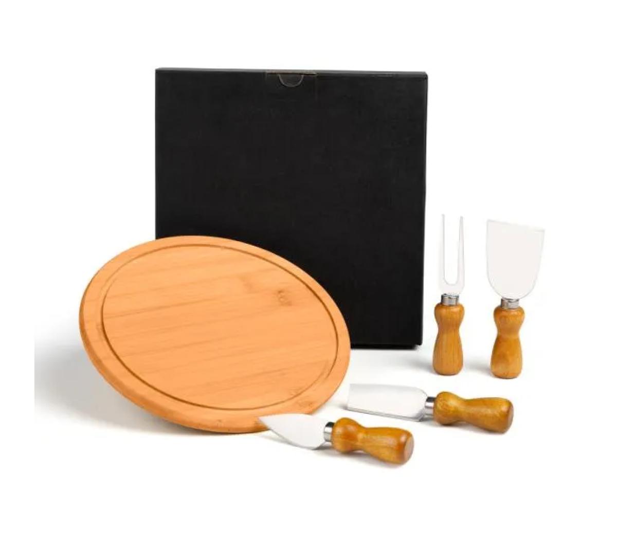 Kit para Queijo em Bambu e Inox 5 Pçs