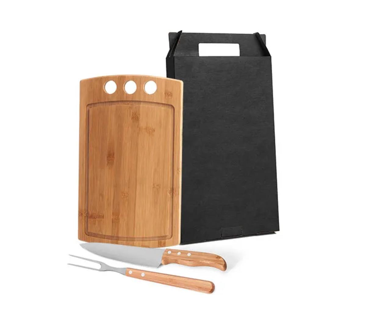Conjunto Churrasco Bambu e Inox 3 Peças