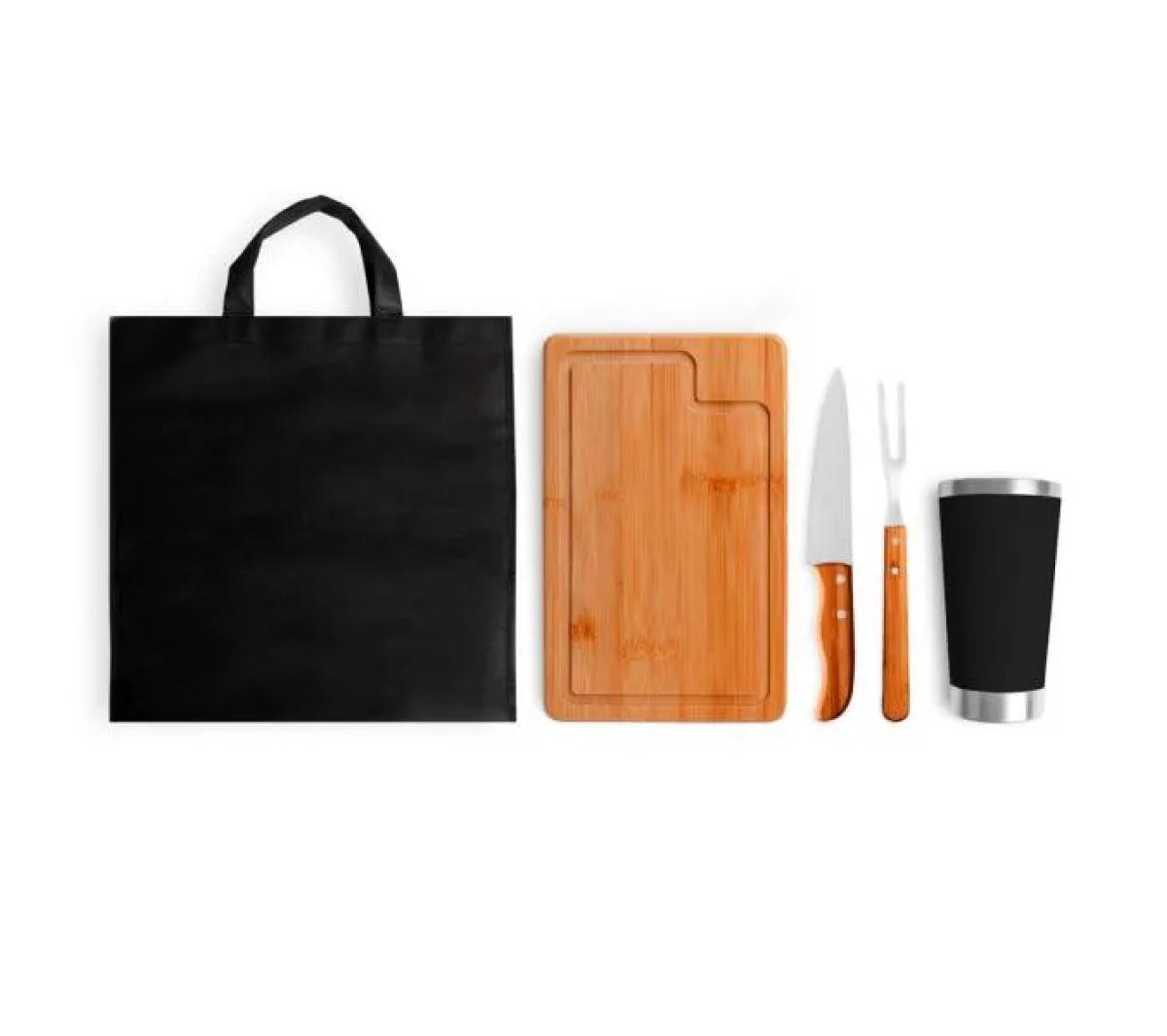Kit Churrasco com Copo Térmico e Sacola TNT Bambu 32x20,5cm