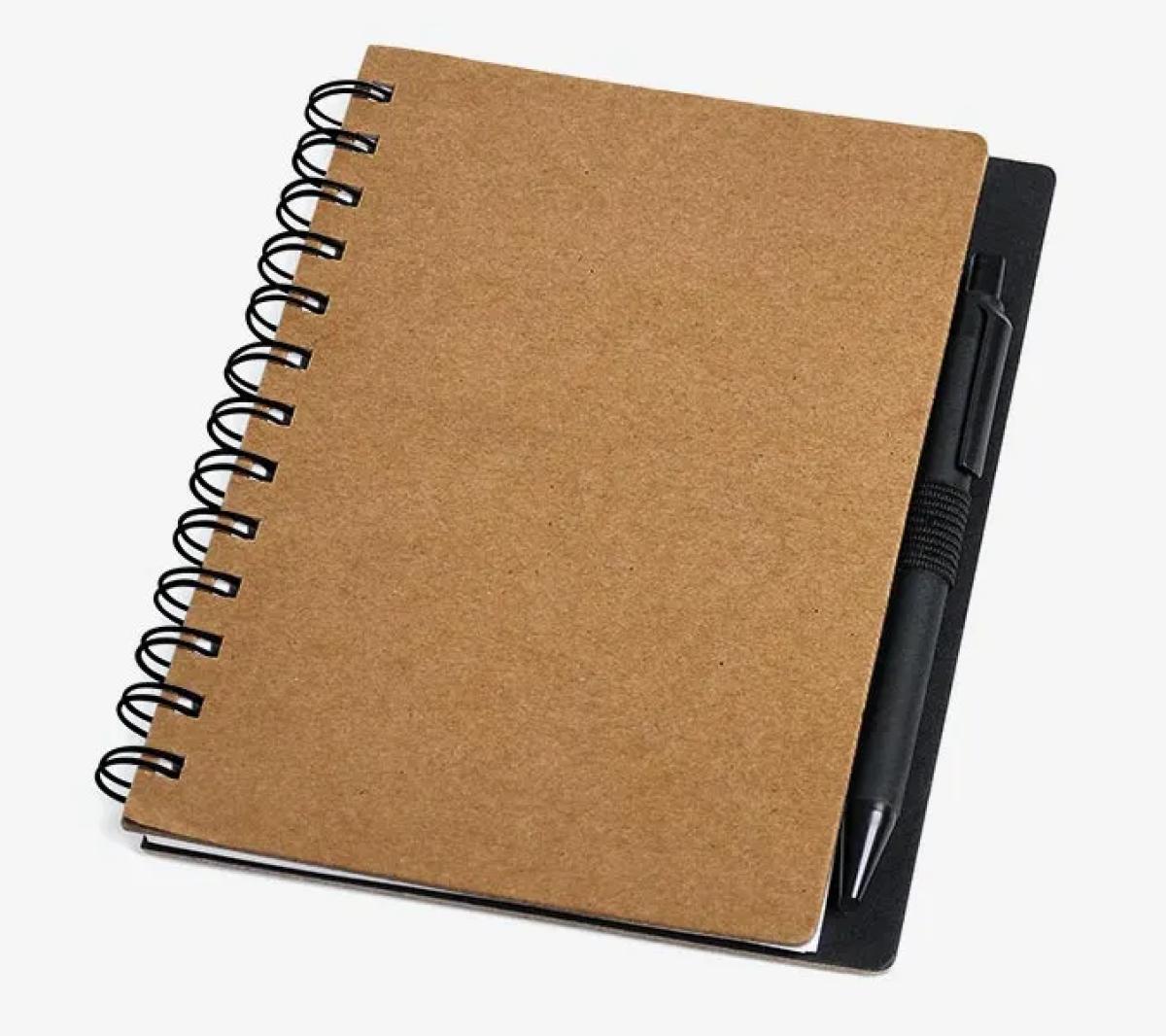 Caderno Espiral Capa Dura Reciclado com Caneta 100 Folhas