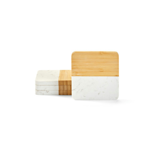 Conjunto de 4 Porta-Copos em Mármore e Bambu