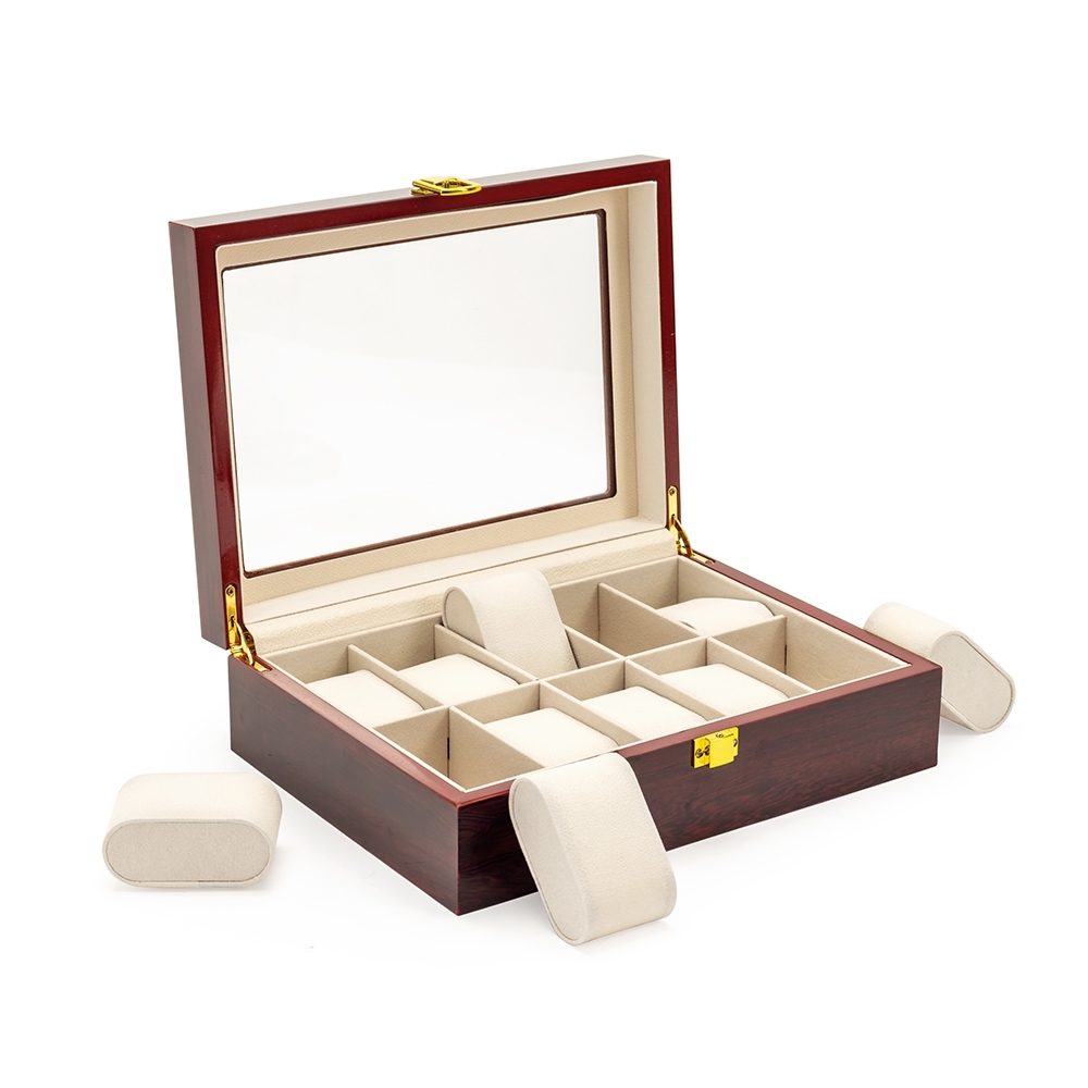 Porta-relógios MDF 10 Divisórias Vidro 8x26,5cm