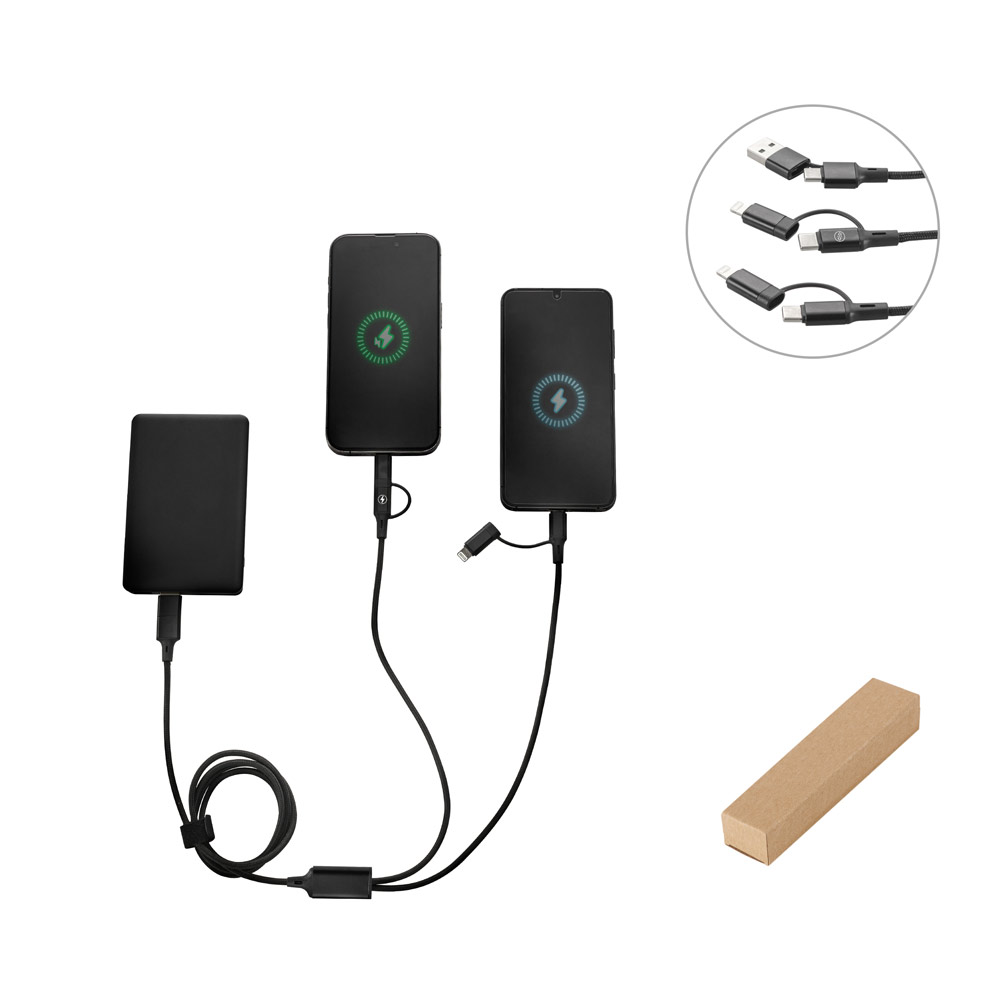 Cabo USB Multifunção Super-Rápido 6 em 1 em Alumínio 1000x25mm