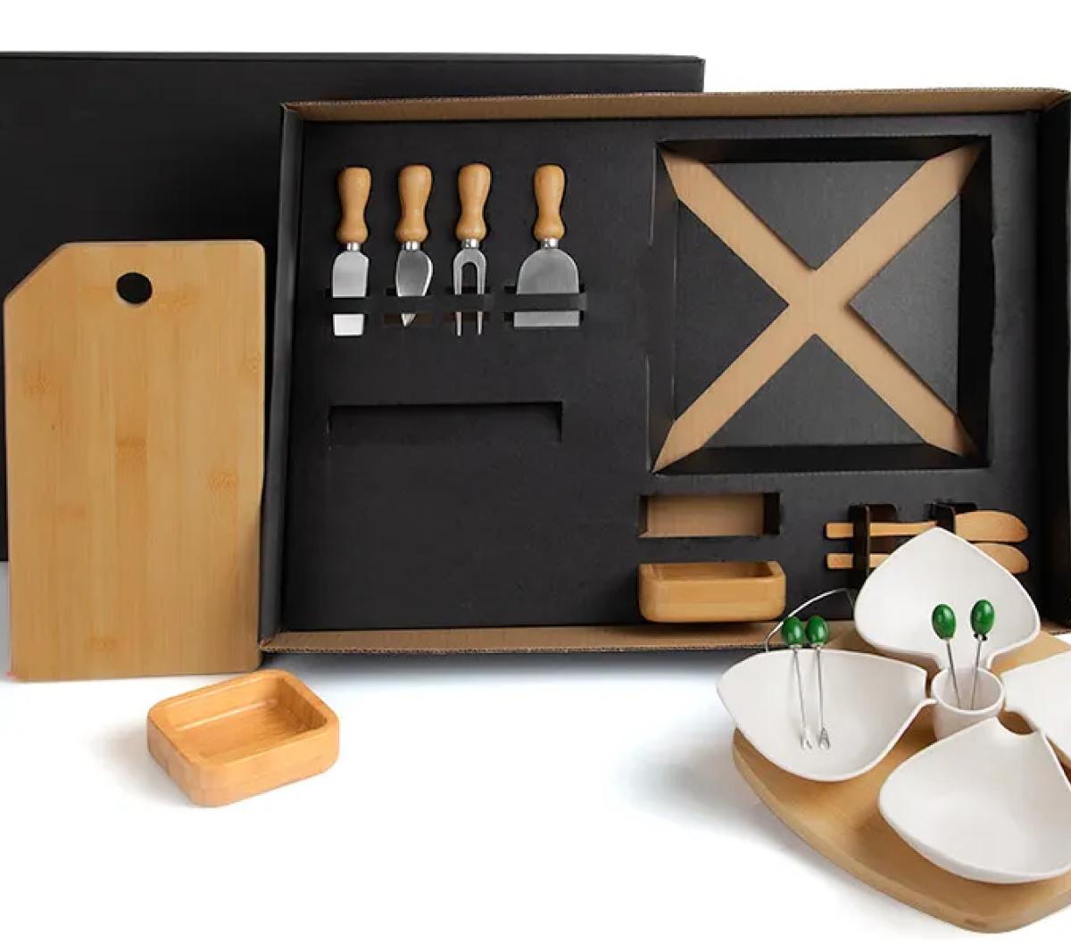 Kit Petisco em Bambu e Aço Inox 18 Pçs
