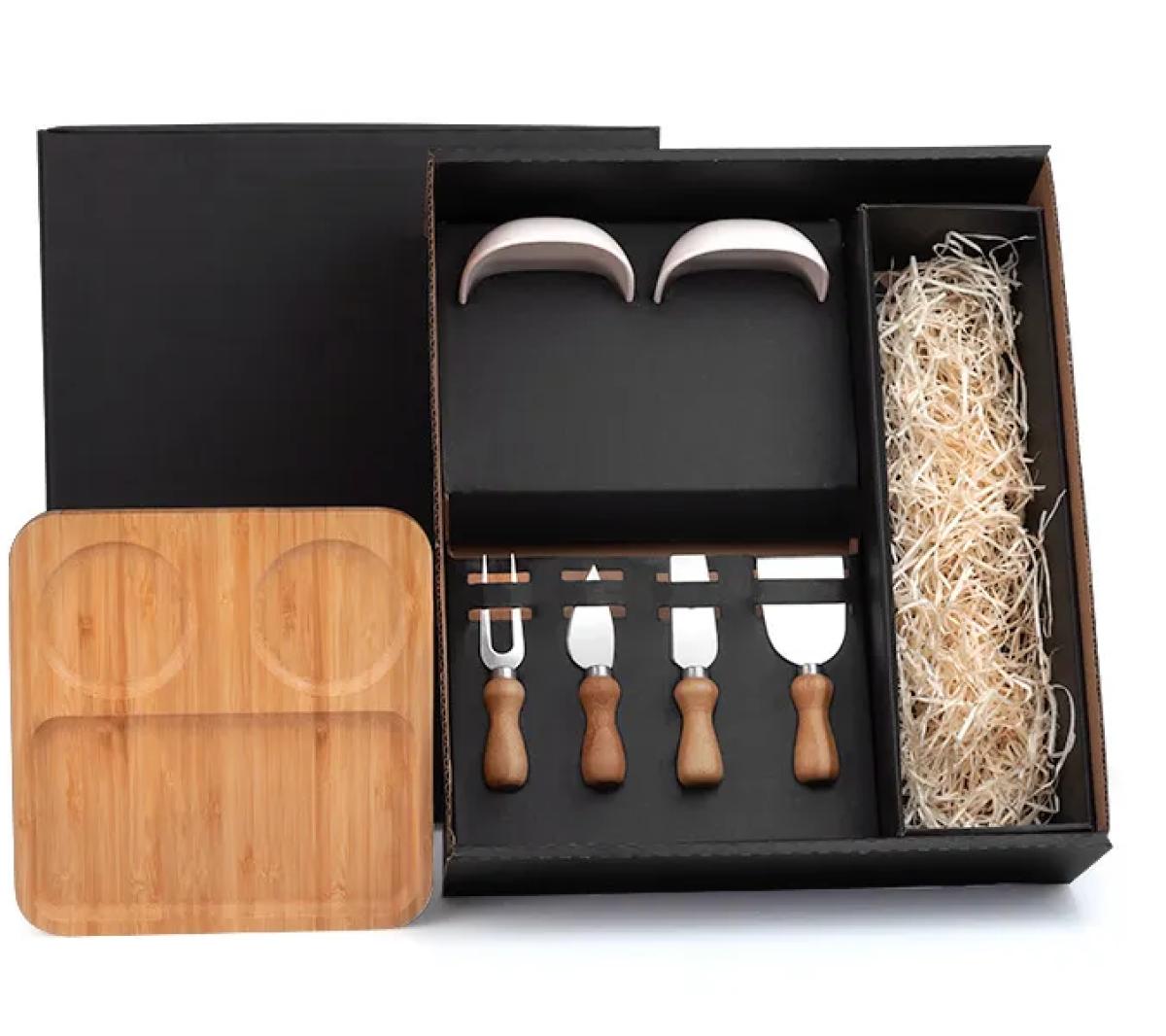 Conjunto para Petisco Bambu com Espaço para Garrafa - 7 Peças