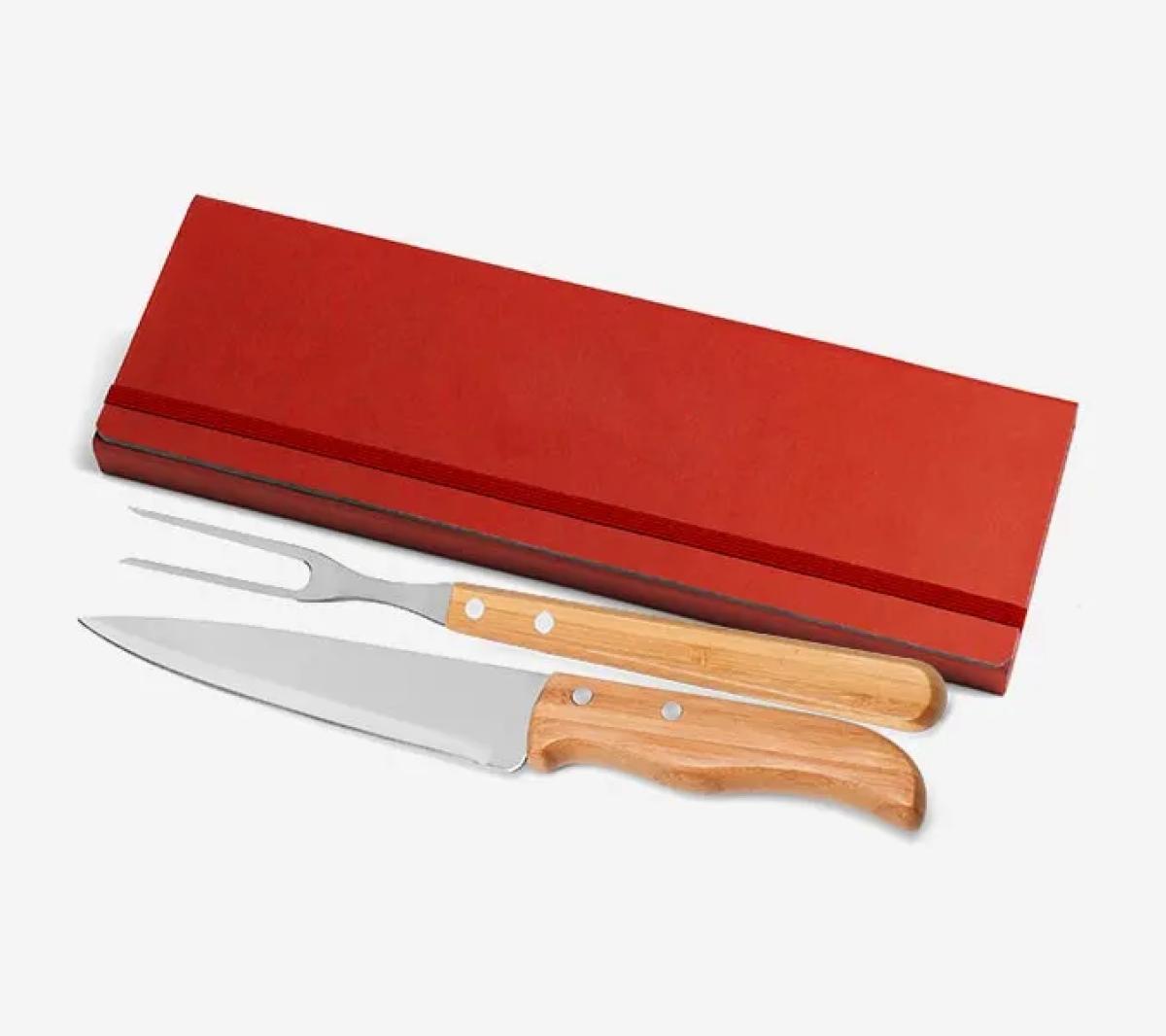 Conjunto de Garfo e Faca Inox e Bambu