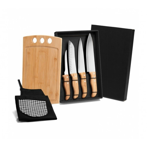 Jogo de Facas com Tábua Bambu e Aço 6 Peças 37x22,5cm