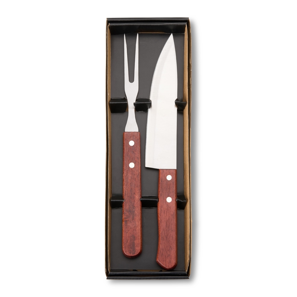 Kit Churrasco 2 Peças Inox e Madeira