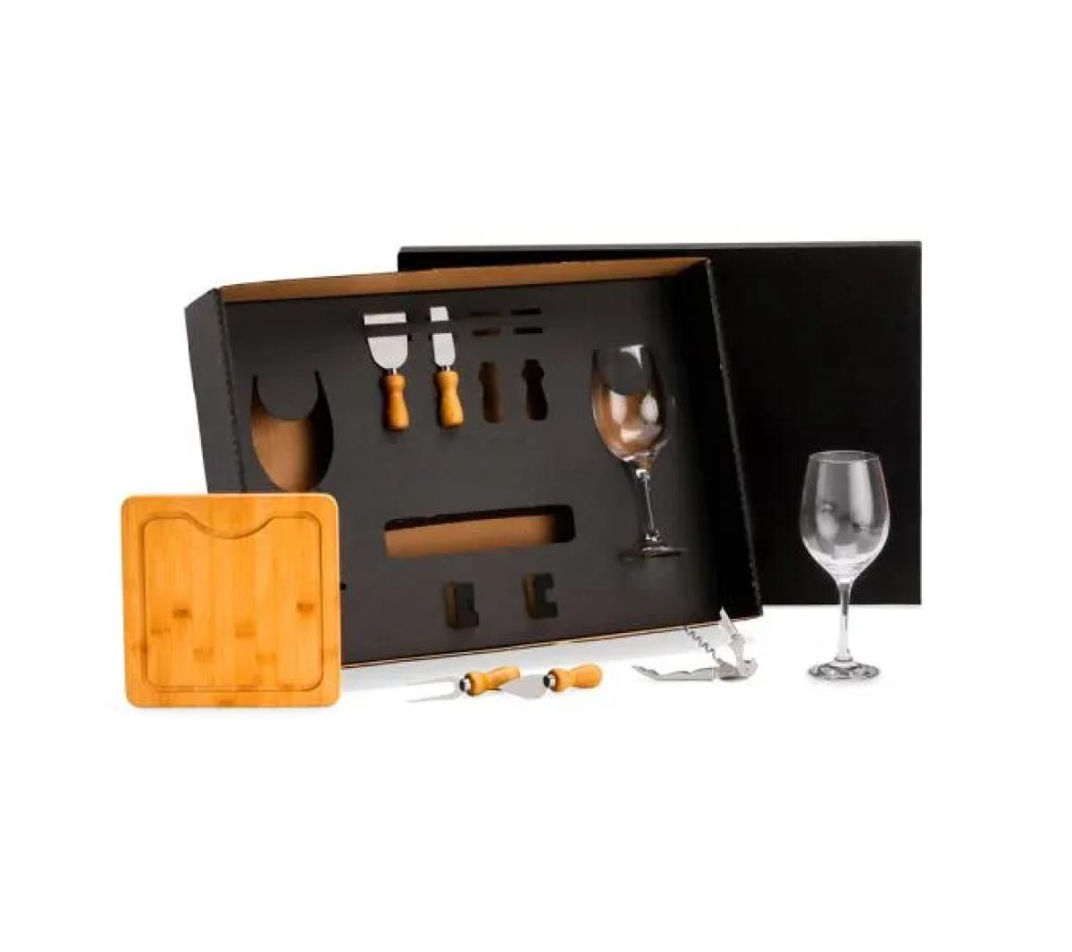 Kit para Queijo e Vinho em Bambu 8 Pçs 21x21cm