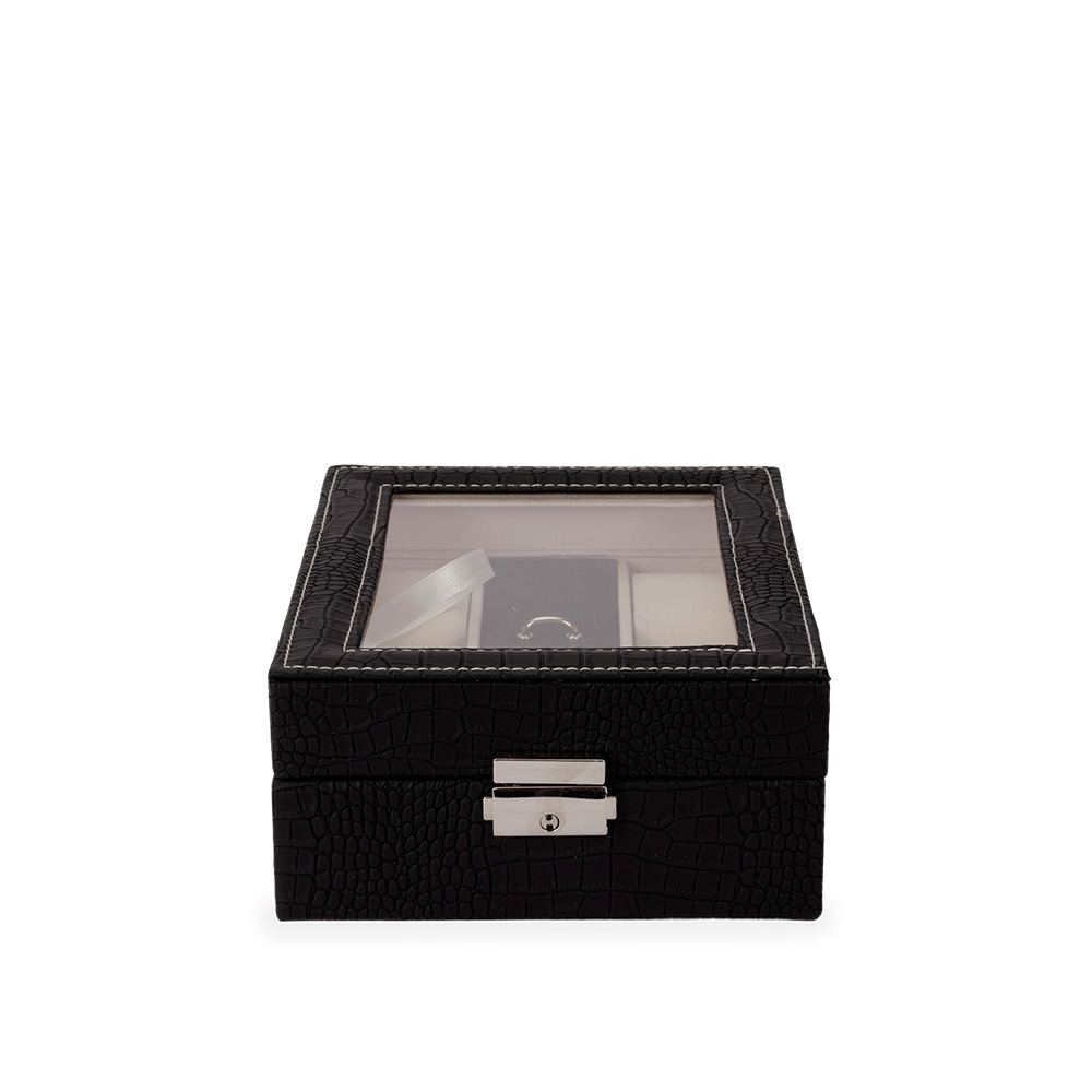 Porta-relógios Couro Sintético com Visor de Vidro 7,7x16,2cm