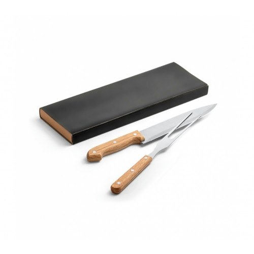Kit Churrasco Aço Inox e Bambu 2 Peças 340x115mm