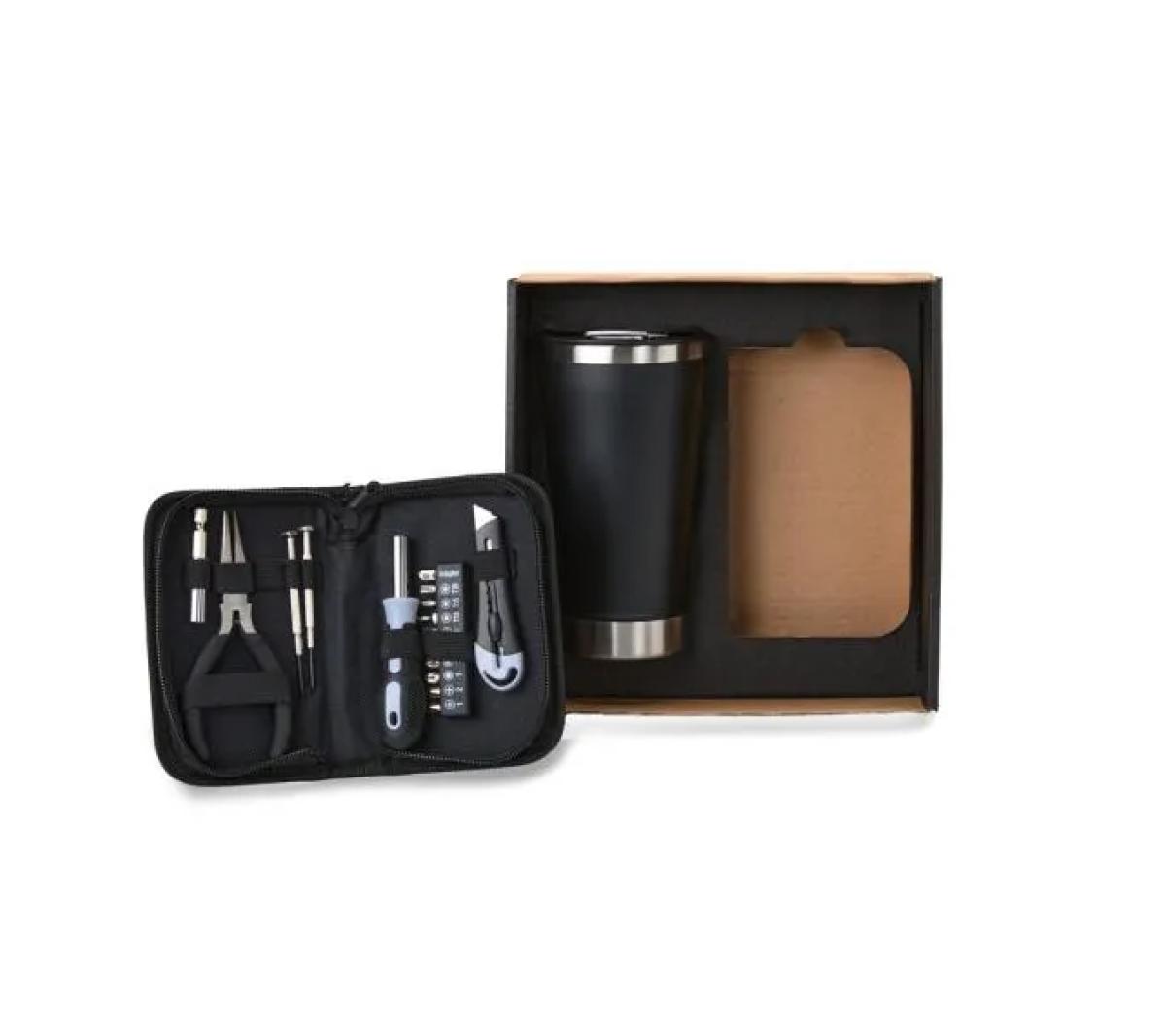 Kit Copo Térmico Inox e Conjunto de Ferramentas