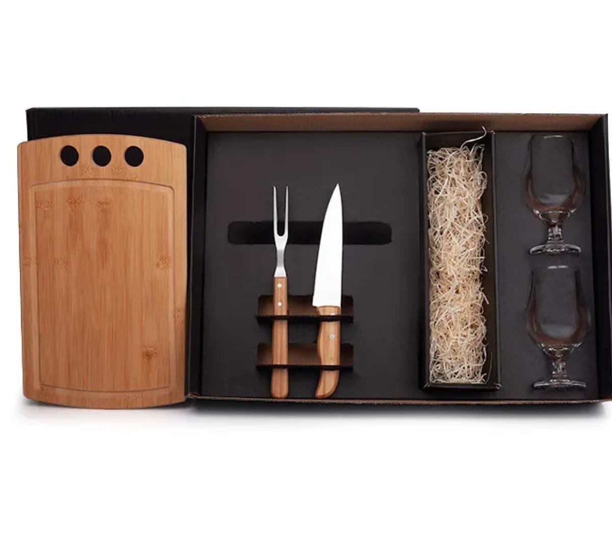Kit Churrasco Bambu e Inox 5 Peças