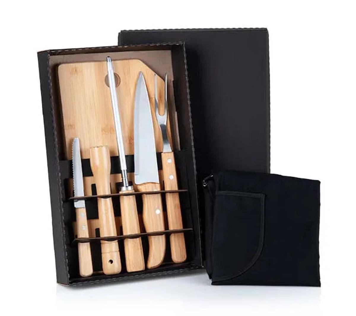 Conjunto para Churrasco Bambu e Inox 8 Peças