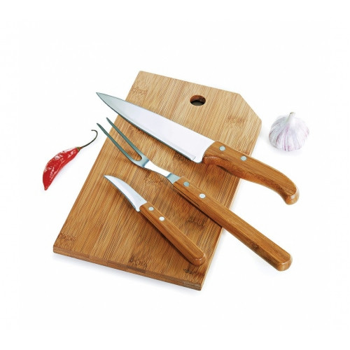 Kit Churrasco 4 Peças em Bambu e Inox 340x180mm