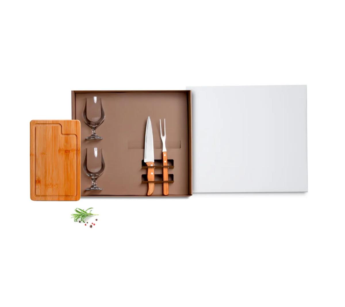 Kit Churrasco Bambu e Inox 5 Peças
