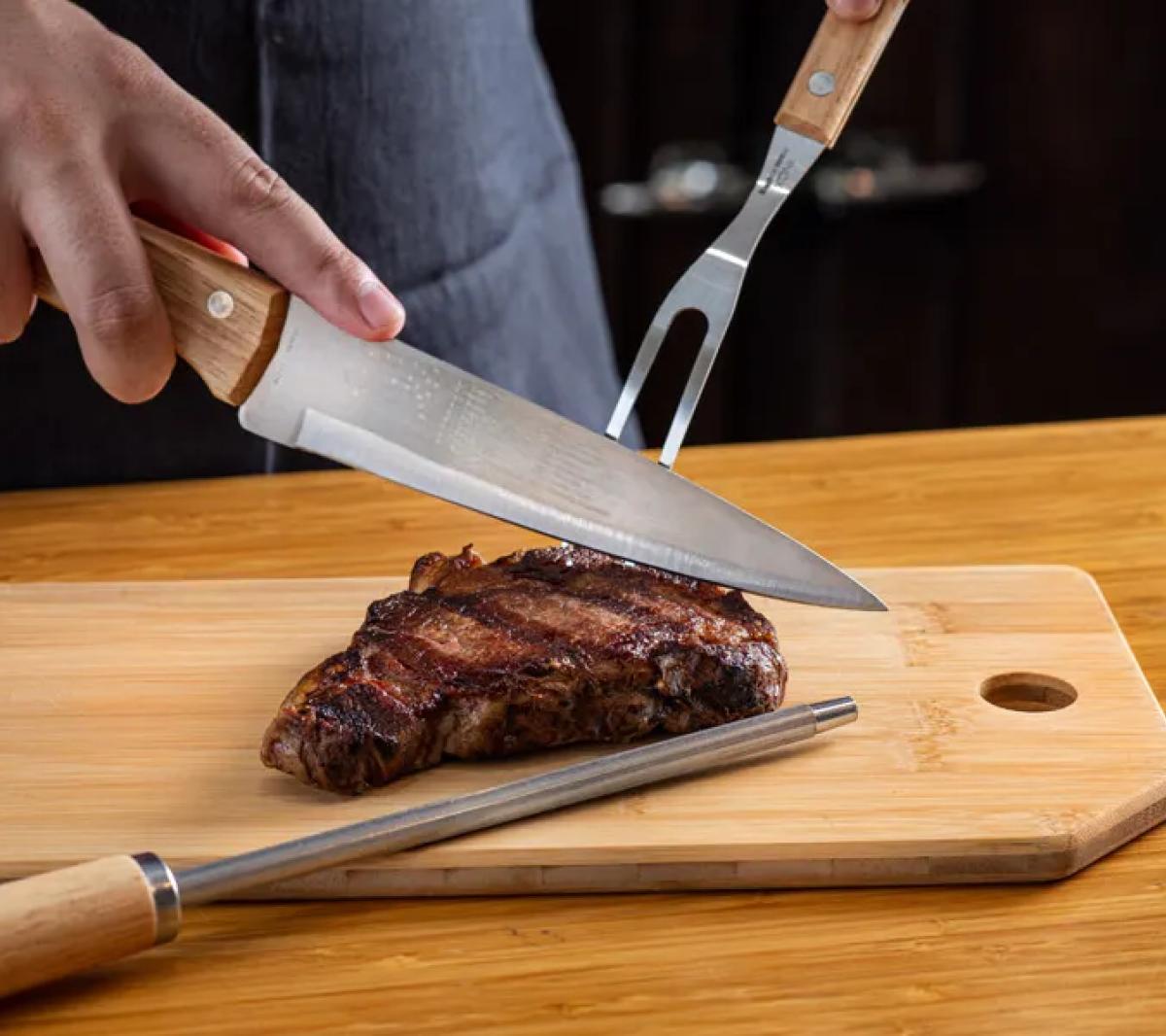 Conjunto Churrasco Bambu, Madeira e Inox 4 Peças