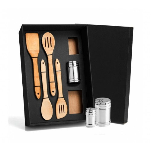 Kit Utensílios de Cozinha 7 Peças Bambu e Inox 400x255mm