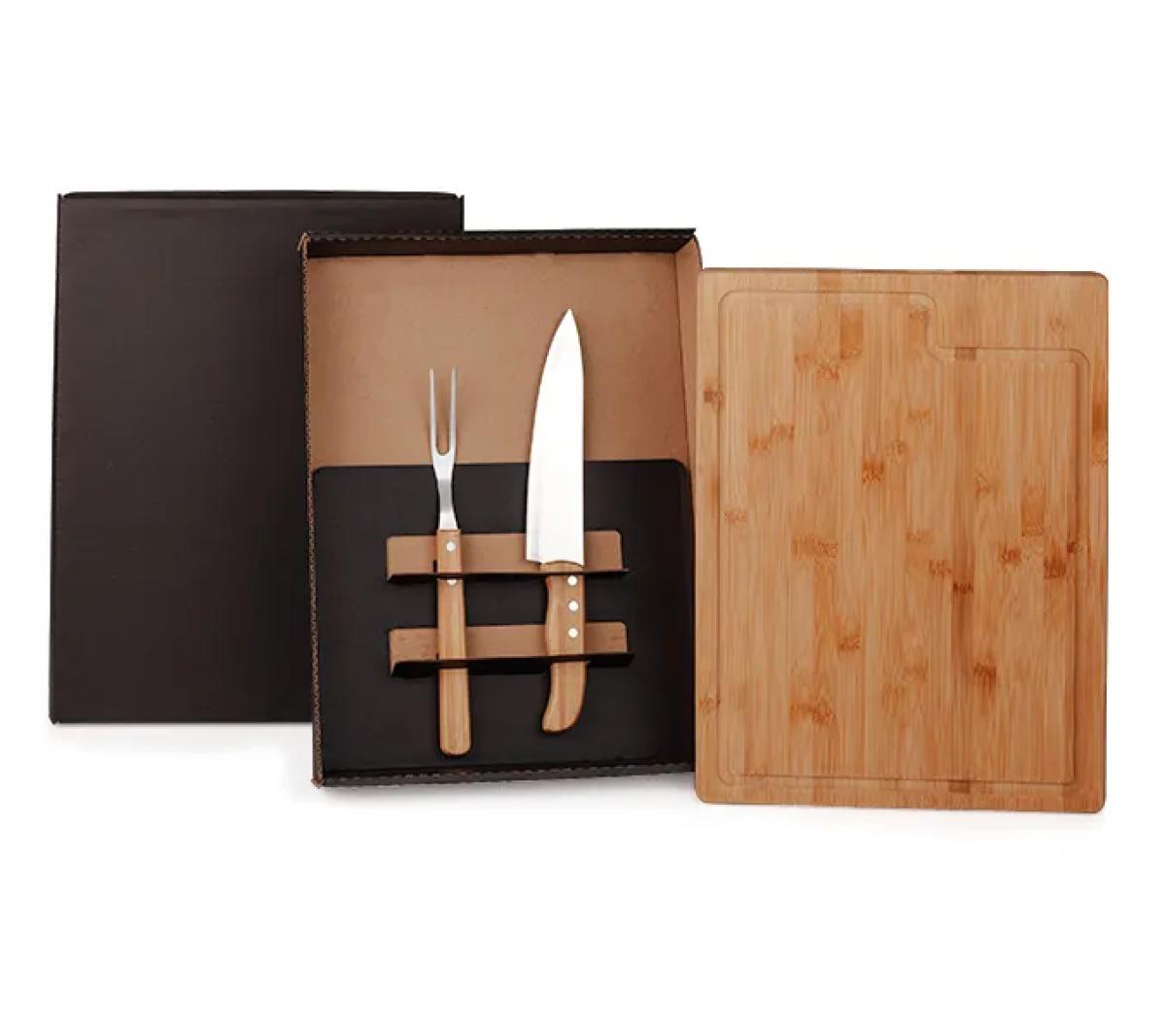 Conjunto Churrasco Bambu e Inox 3 Peças