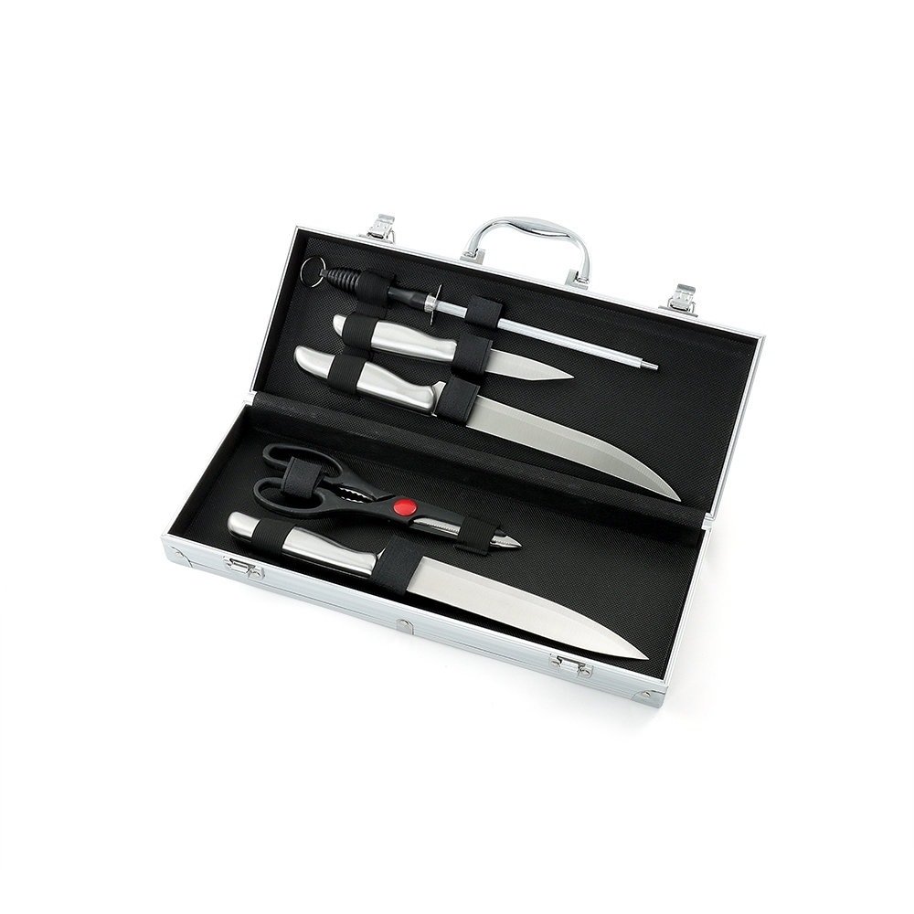 Kit Churrasco em Maleta Alumínio 5 Peças c/ Travas