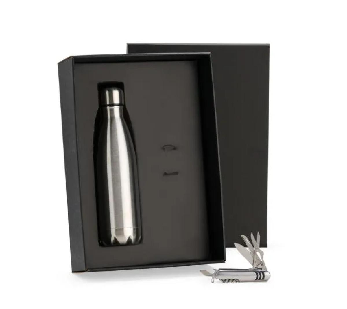 Kit Aço Inox Garrafa e Canivete 11 Funções