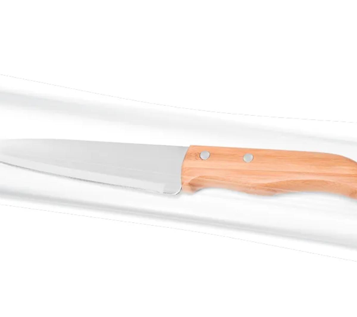 Faca de Cozinha Inox e Bambu 7 polegadas