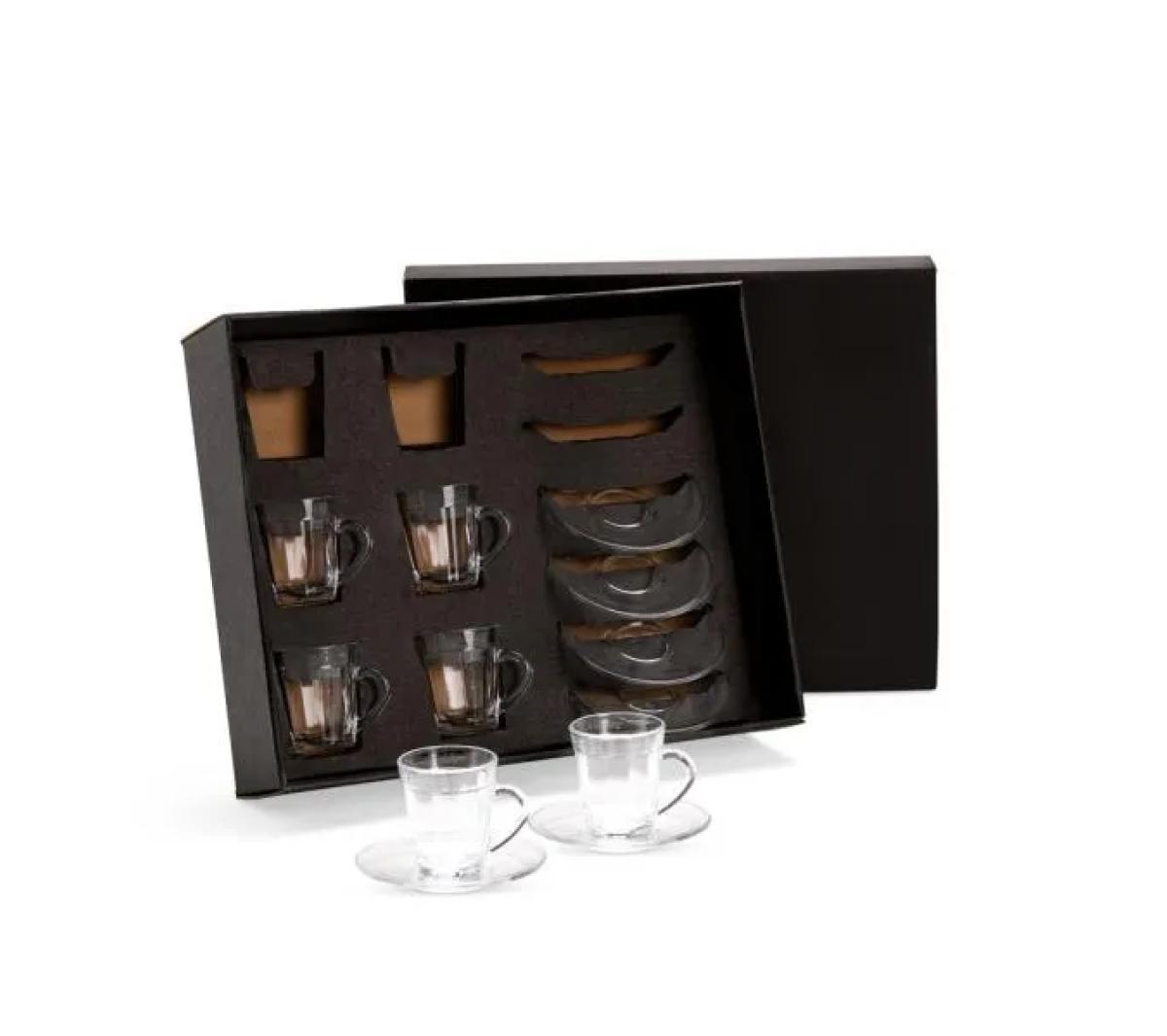 Conjunto de Xícaras Americano Vidro com Pires 90ml - 6 Peças