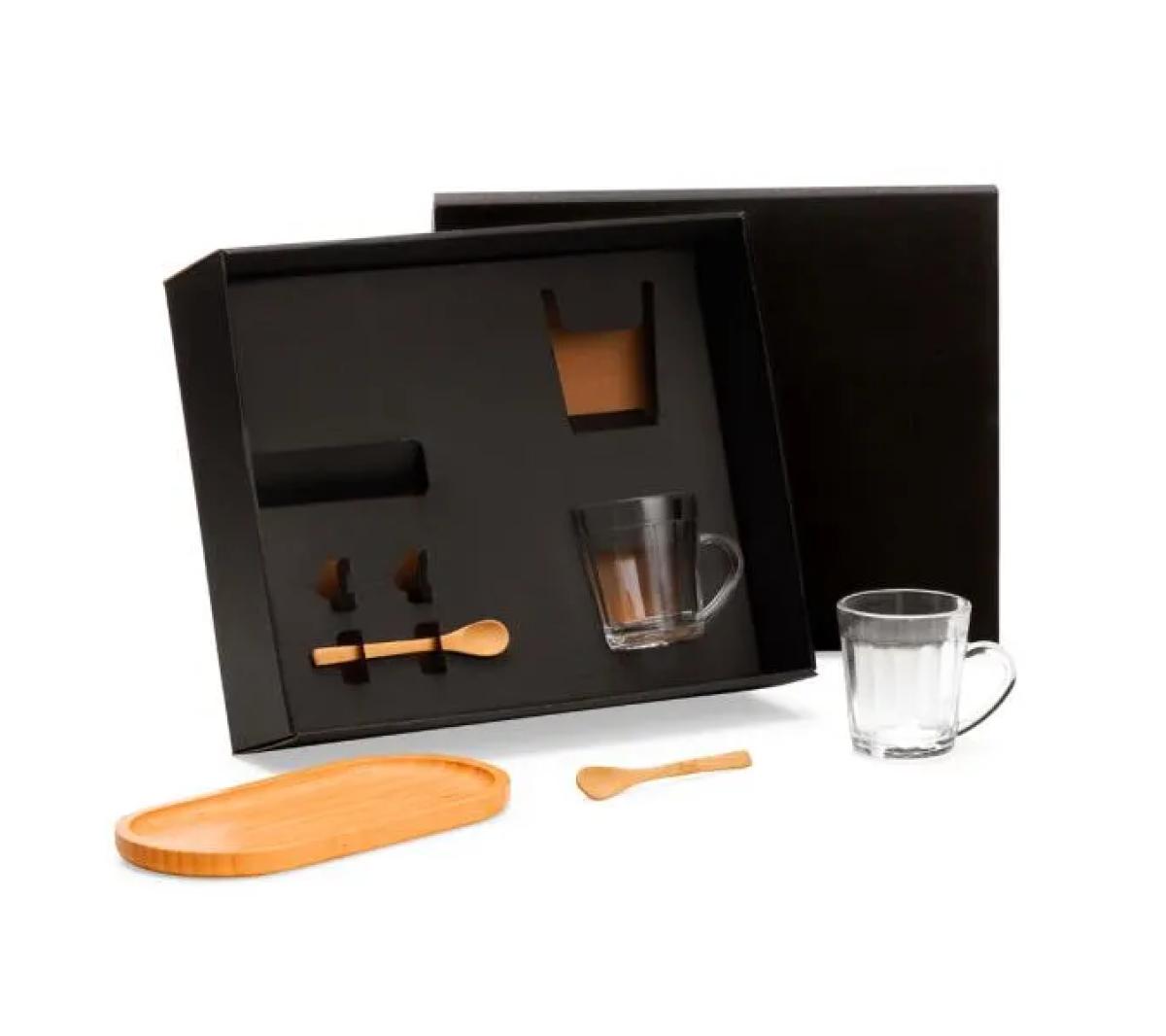 Kit para Café Vidro e Bambu 5 Peças 26x12cm
