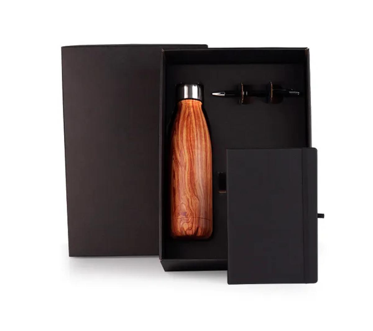 Kit Garrafa Inox Caderno Capa Dura Caneta Alumínio
