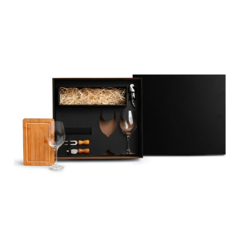 Conjunto para Vinho e Queijo em Bambu e Vidro