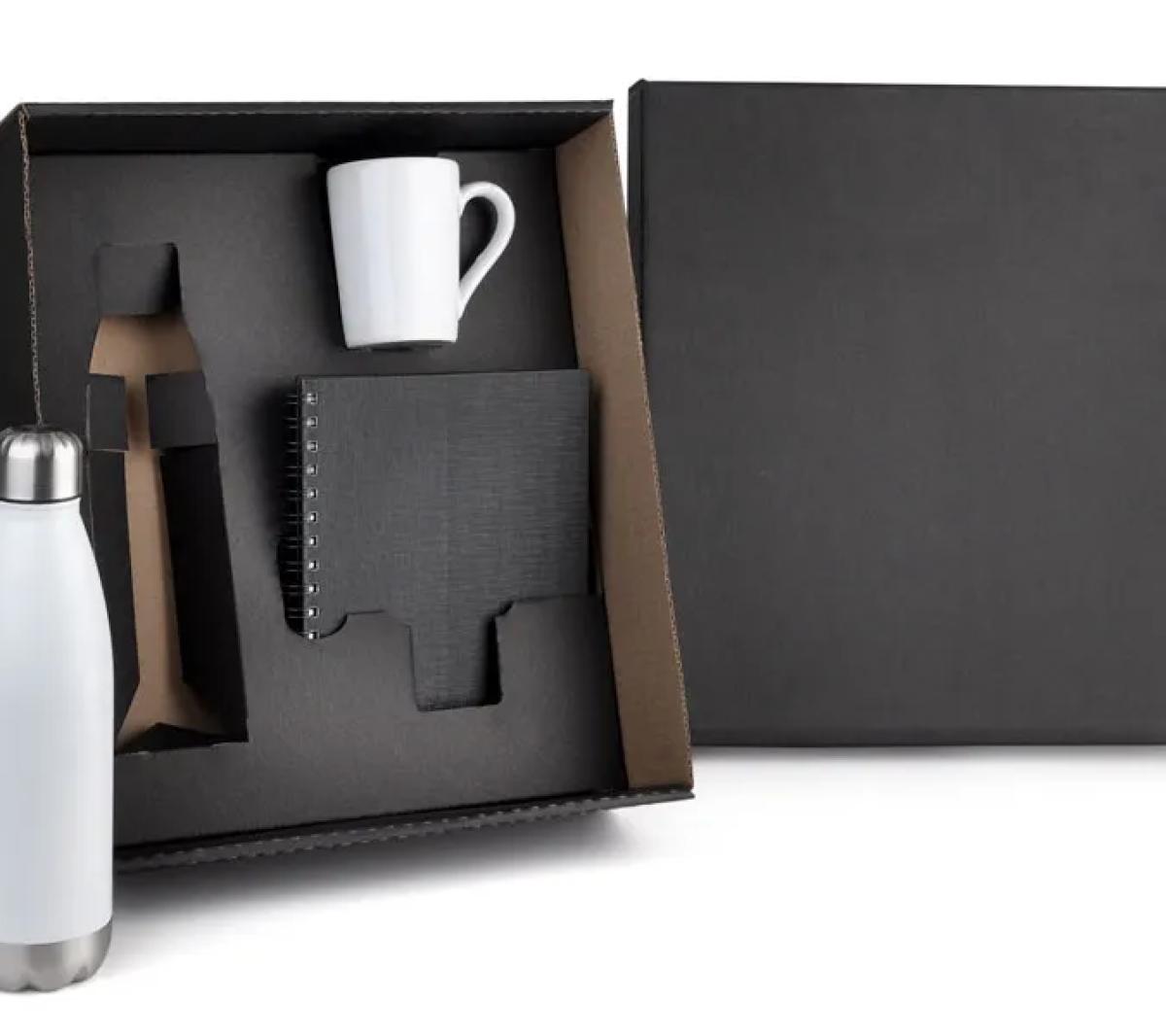 Kit Garrafa Inox, Caneca Cerâmica e Caderno