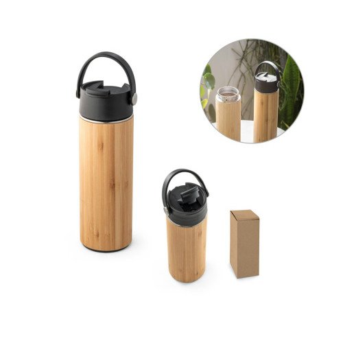 Garrafa Térmica Inox e Bambu 440ml