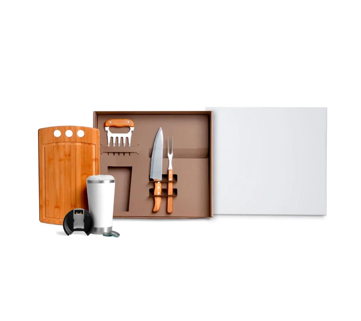 Kit para Churrasco Bambu com Copo Térmico 500ml