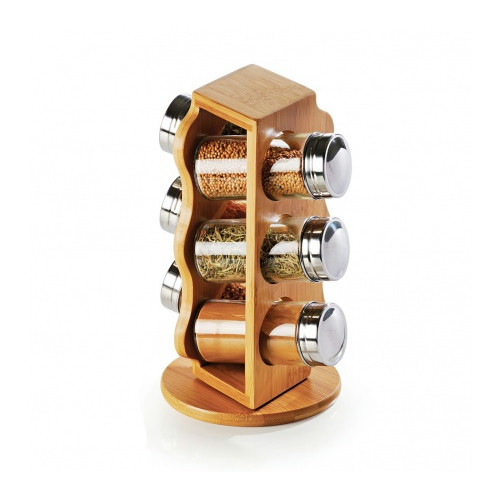 Porta Condimentos Giratório em Bambu e Vidro 100ml