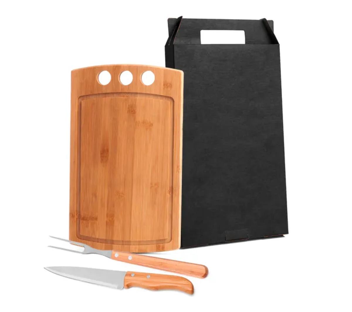 Conjunto para Churrasco em Bambu e Inox 3 Peças