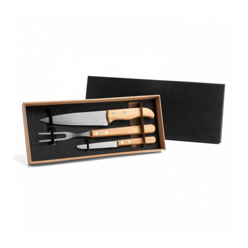 Kit Churrasco 3 Peças Bambu e Inox 355x145mm