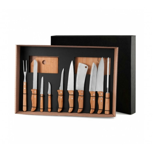 Kit Churrasco 14 Peças em Bambu e Inox 575x395mm