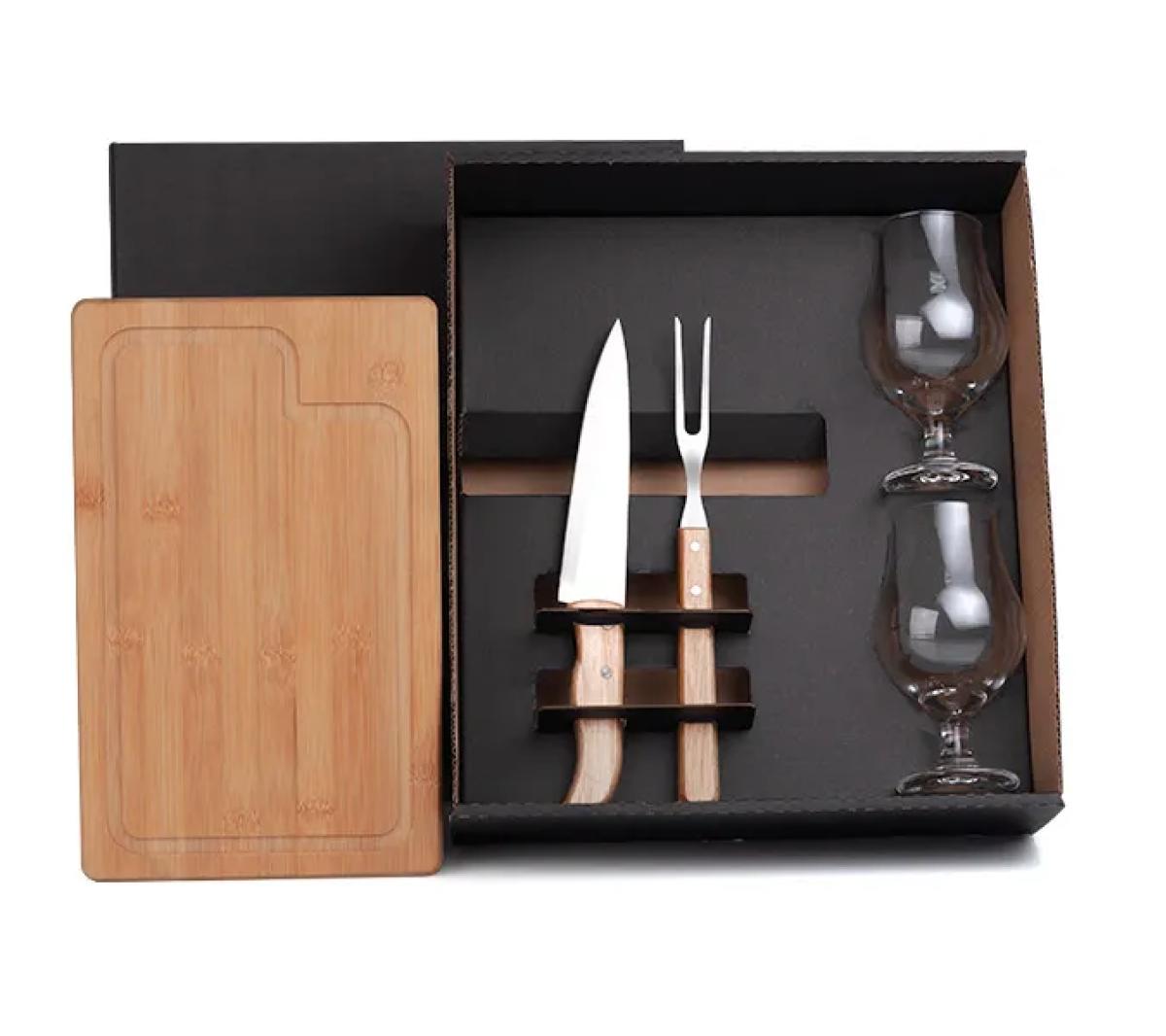 Kit Churrasco Bambu com Copos 5 Peças