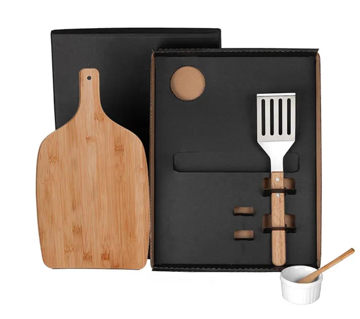 Kit Hamburguer Bambu com Espátula 4 Pçs