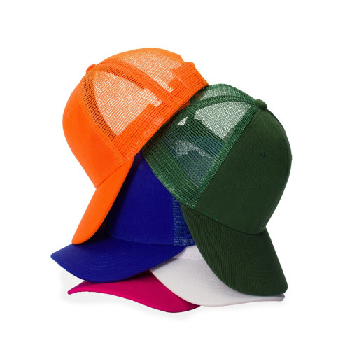 Boné Trucker Poliéster com Tela e Aba Curva Ajustável 14x18cm