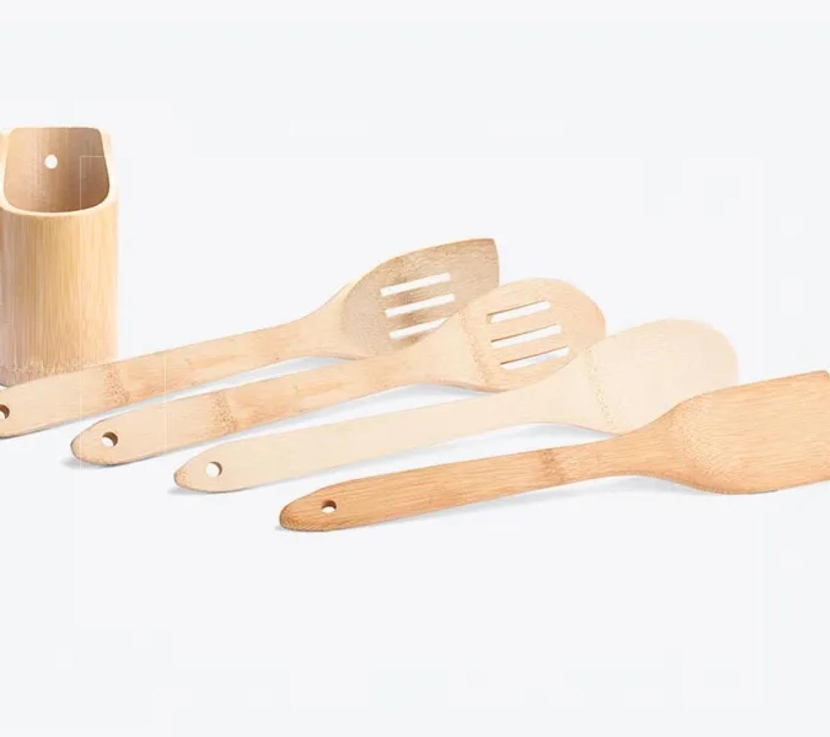 Conjunto de Utensílios em Bambu - 5 Pçs