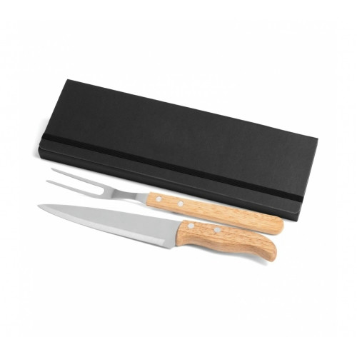 Kit Churrasco 3 Peças Aço Inox e Madeira 33x10cm
